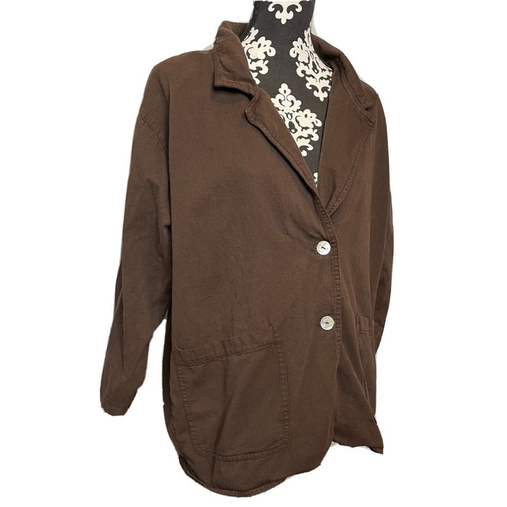 russ berens malibu small shirt brown button front collared lagenlook oversized